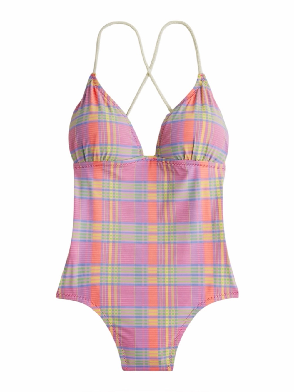 J. Crew Pink Sunset Plaid Strappy Crossback One Piece Bathing Suit 20